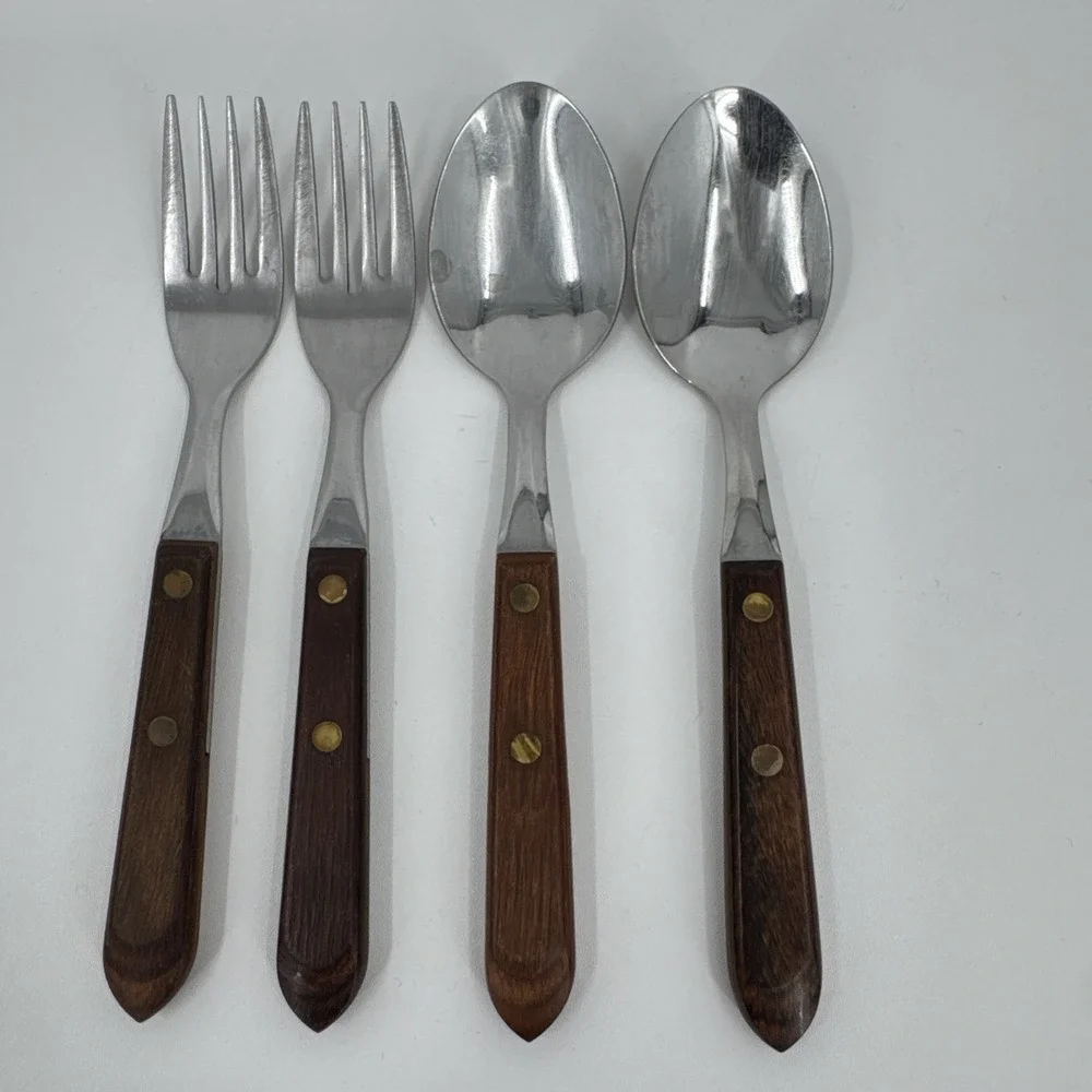 Unbranded Forks/Spoons Wood Handle Stainless Steel‎ 4 Vintage